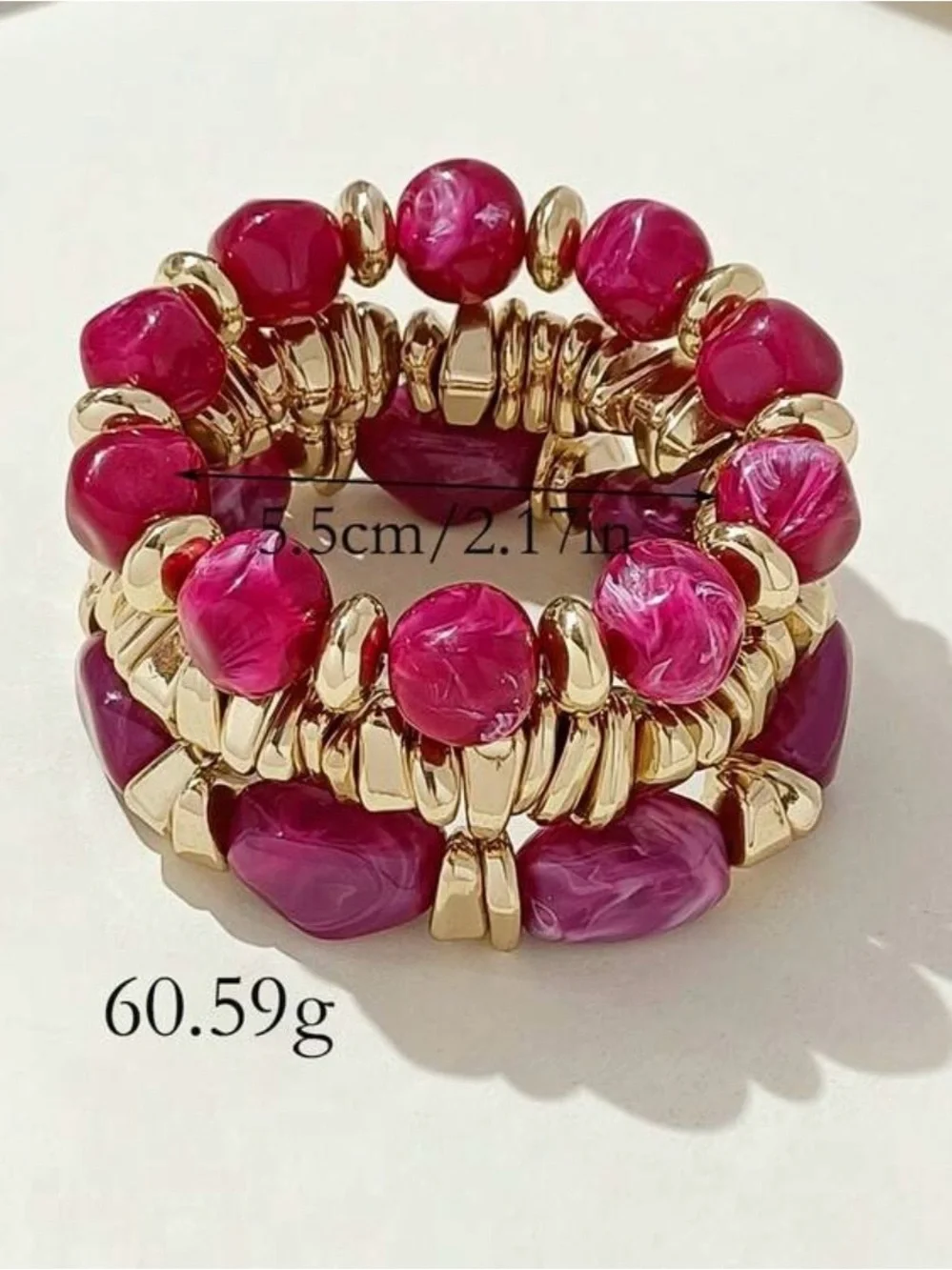 3pcs vintage boho Gold-Tone Bracelet-thick multi layer brown acrylic beaded